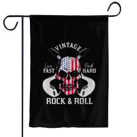 Rock & Roll Guitar Skull USA Flag Gift Garden Flags