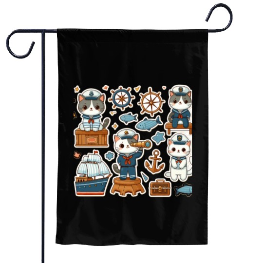 Sailor Whiskers: Little Sailor Kitties Sticker Garden Flags