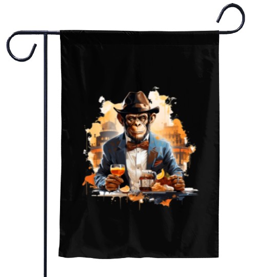 Cool Business Monkey with Drink Chimpanzee Garden Flags
