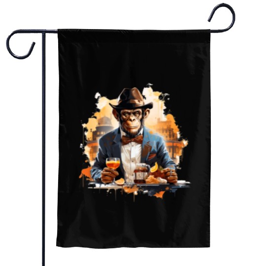 Cool Business Monkey with Drink Chimpanzee Garden Flags