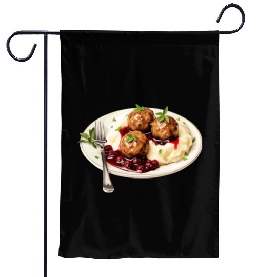 Swedish Meatballs Served With Mashed Potatoes and Garden Flags