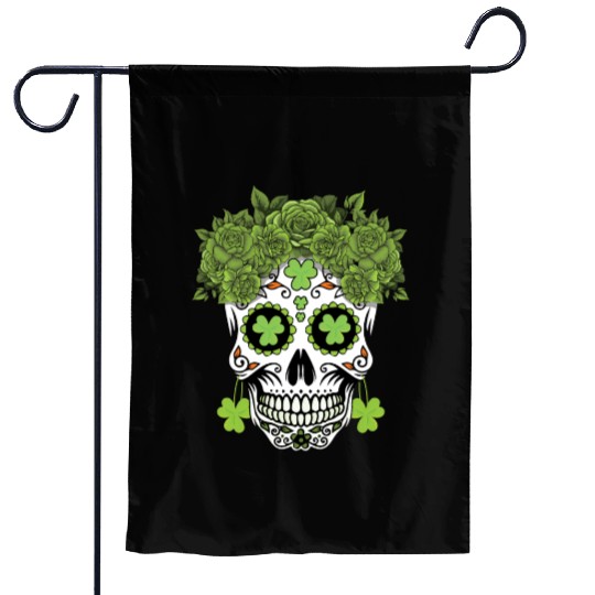 St Patrick's Day Dia De Los Muertos Shamrock Garden Flags