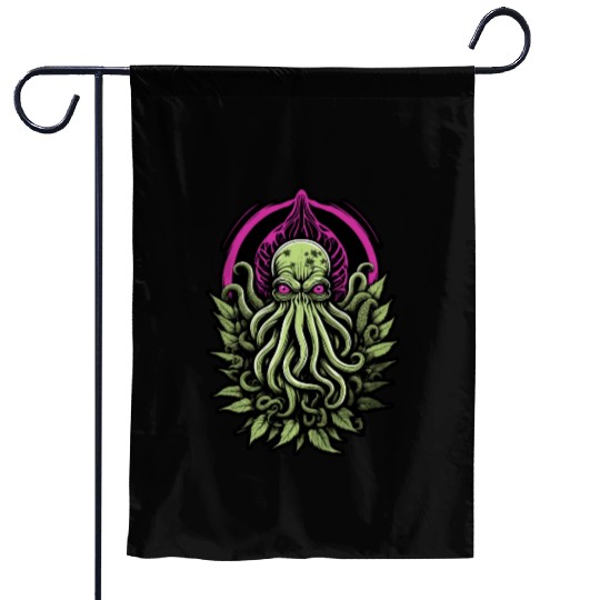 Colorful Cthulhu Garden Flags with Marijuana Leaves