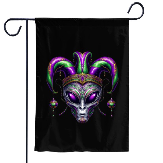 Mardi Gras alien with a fool's hat Garden Flags