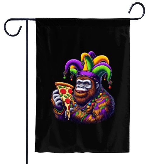 Mardi Gras Bigfoot with Fool's Hat Pizza Garden Flags