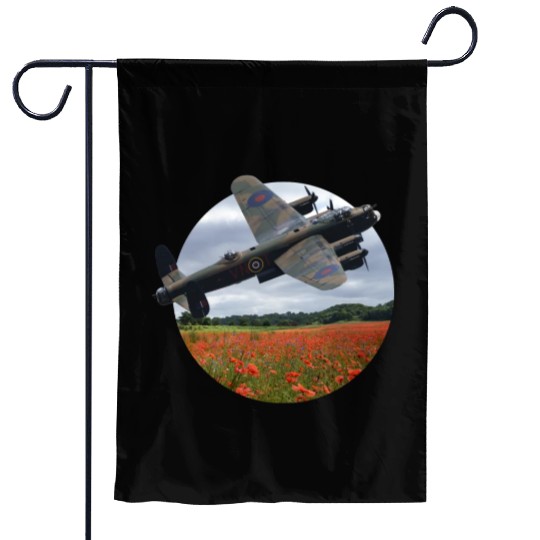 Avro Lancaster Bomber Over A Poppy Garden Flags