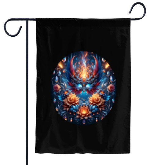 Phoenix Rebirth in Cosmic Bloom Garden Flags
