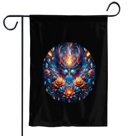 Phoenix Rebirth in Cosmic Bloom Garden Flags