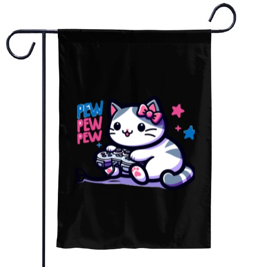 Cat Play Console Game Pew Pew Pew Garden Flags