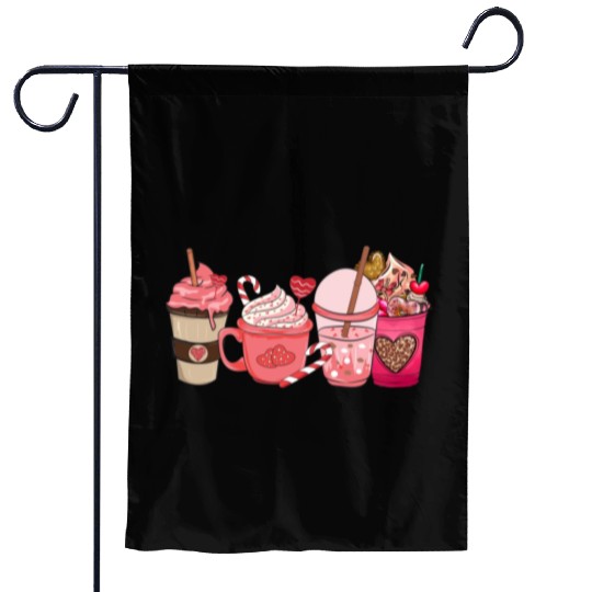 Valentines Day Pink Coffee Cups Latte Iced Cream Garden Flags