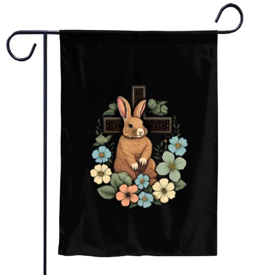 Christian Easter Day Cross Easter Bunny Rabbit Garden Flags