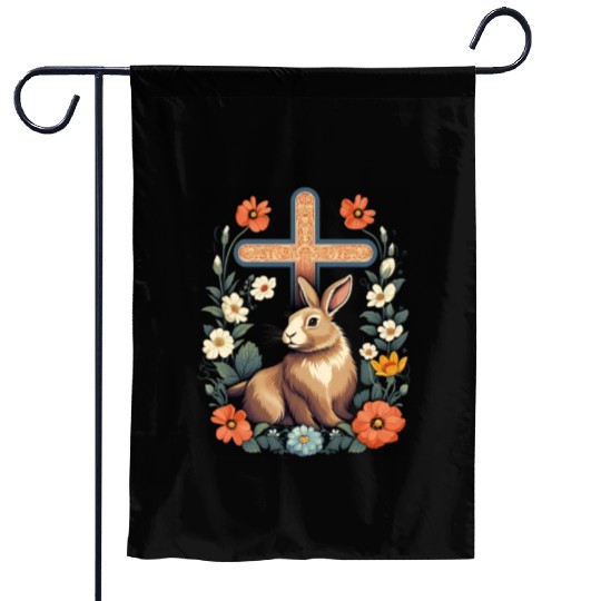 Christian Easter Day Cross Easter Bunny Rabbit Garden Flags