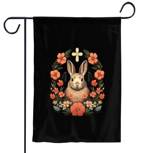 Christian Easter Day Cross Easter Bunny Rabbit Garden Flags