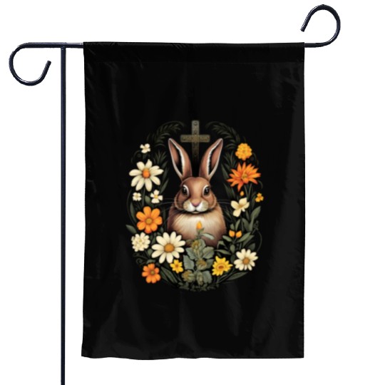 Christian Easter Day Cross Easter Bunny Rabbit Garden Flags