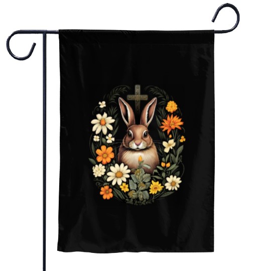 Christian Easter Day Cross Easter Bunny Rabbit Garden Flags