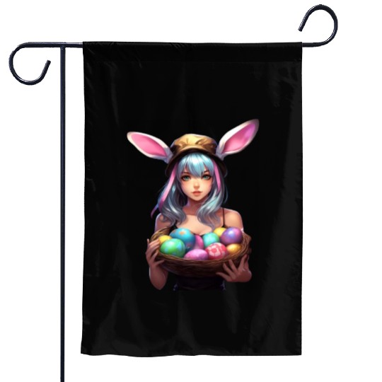 Easter Day Anime Girl Bunny Ear Easter Egg Hunt Garden Flags