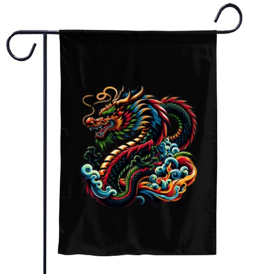 Colorful Chinese Dragon Artistic Design Garden Flags
