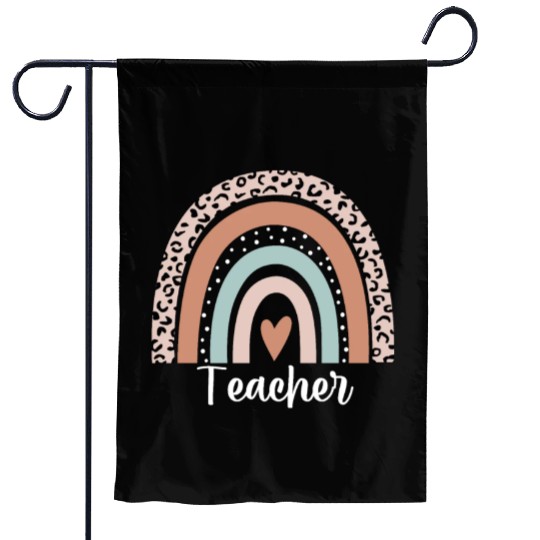 Teacher Rainbow Leopard Funny Teacher Appreciation Garden Flags