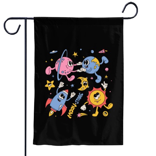 Solar System Planets Moon Sun Saturn Cute Groovy Garden Flags