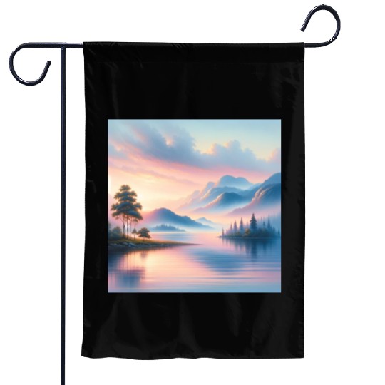 Sunrise Serenity Lakeside Tranquility in Pastel Garden Flags
