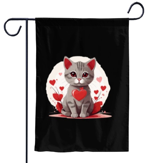 Cat love heart valentine day motif Garden Flags