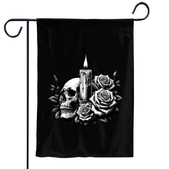 Gothic Skull and Roses Graphic Art Garden Flags
