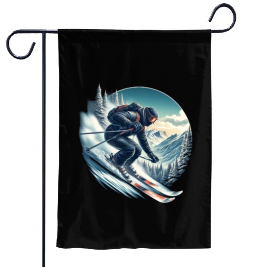 Skier skiing down a mountain Garden Flags