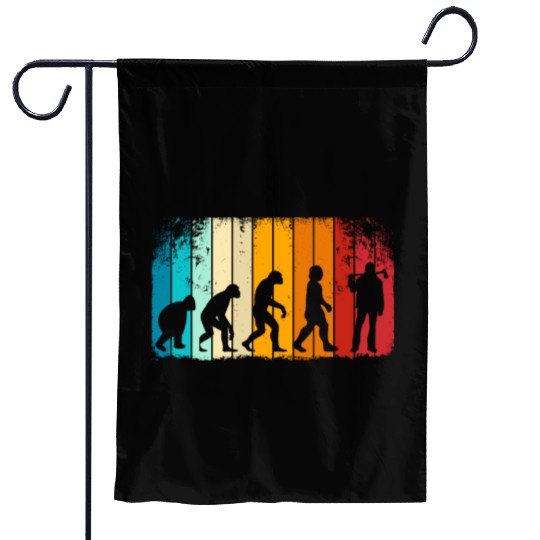 Retro Lumberjack Evolution - From Monkey to Human Garden Flags