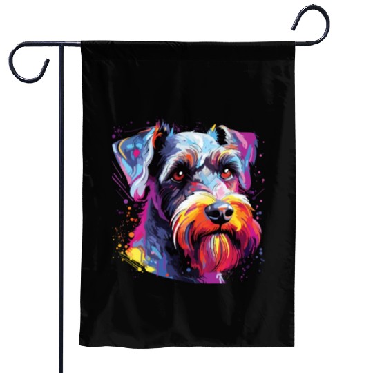 Watercolor Colorful Miniature Schnauzer Garden Flags