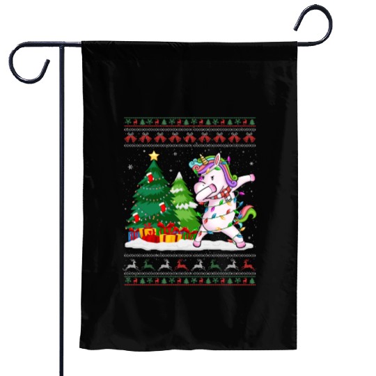 Funny Dabbing Unicorn Lover Santa Hat Ugly Garden Flags