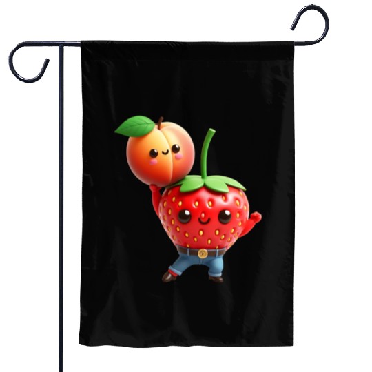 Dancing strawberry with peach Garden Flags