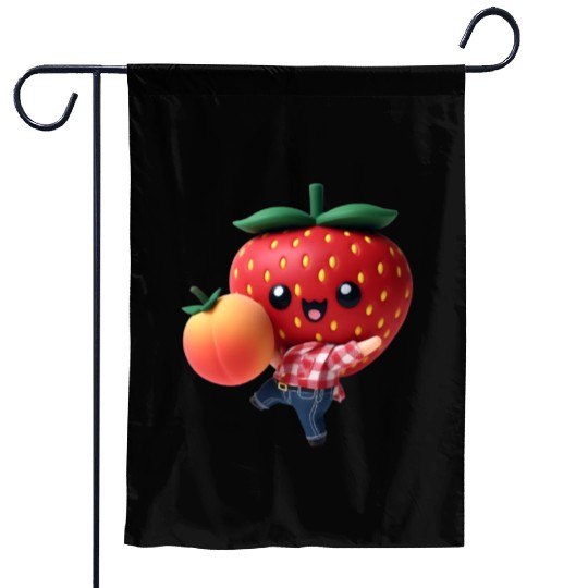 Dancing strawberry with peach Garden Flags