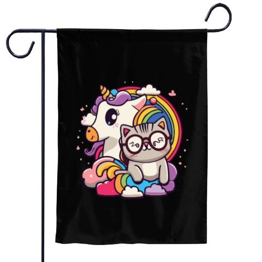 cute cat and unicorn Garden Flags