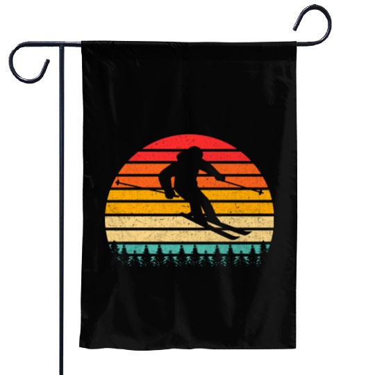 Vintage Sunset Ski Retro Skiing Freestyle Gifts Garden Flags