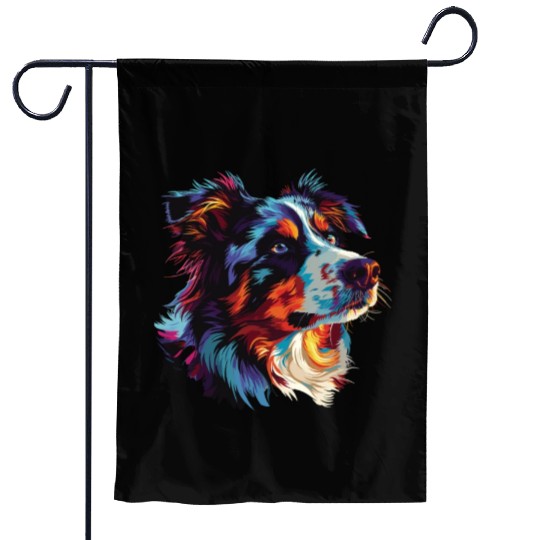 Watercolor Colorful Australian Shepherd Garden Flags
