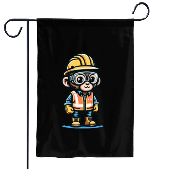 Cute Monkey Construction Worker Garden Flags