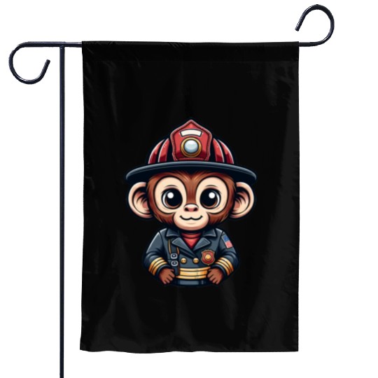 Cute Monkey Firefighter Garden Flags
