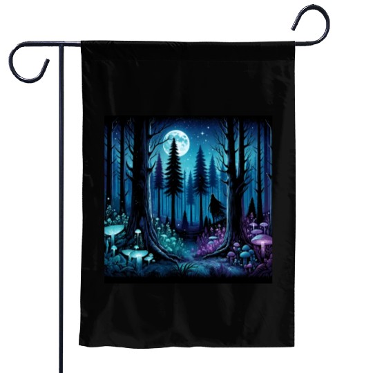 Mystic Moonlit Enchanted Forest Garden Flags