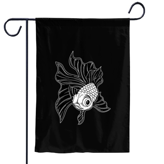 Dark Fish Japanese Artwork Garden Flags