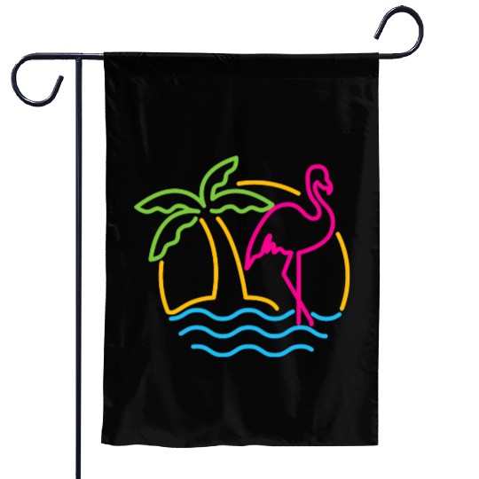 80s Vintage Miami Retro Neon Pink Flamingo Garden Flags