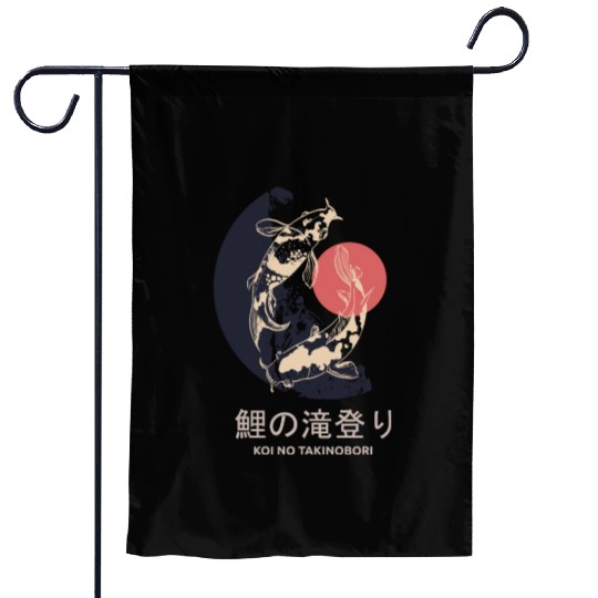 Sunrise Ascent: Twin Koi Journey Garden Flags
