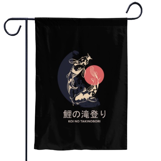 Sunrise Ascent: Twin Koi Journey Garden Flags