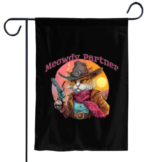 Purrfect Outlaw Showdown - Meowdy Partner Garden Flags
