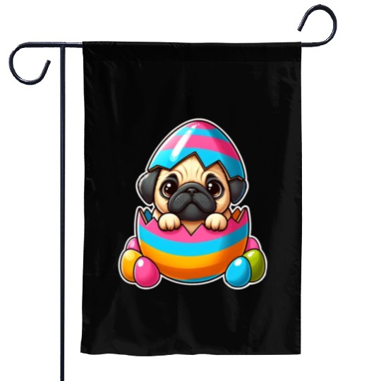 Easter pug hatches from colorful Easter eggs Garden Flags