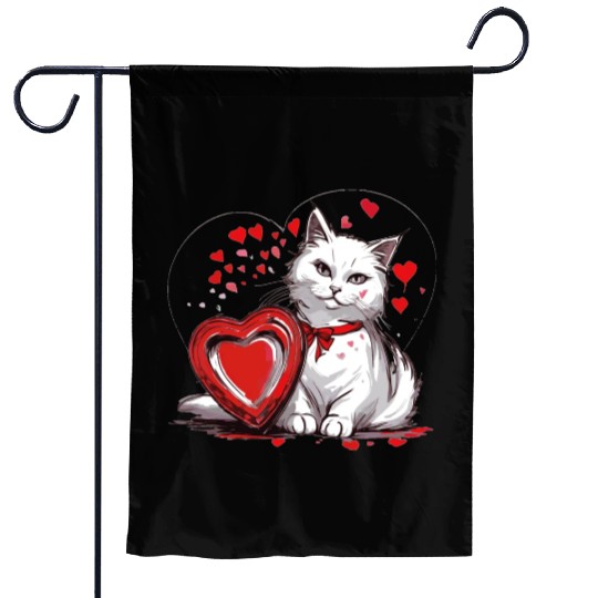 Valentines Day White Cat With Red Heart Box Garden Flags