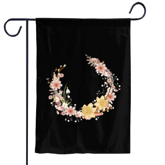 Spring floral wreath of daffodils and catkins Garden Flags