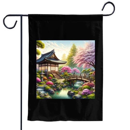 Spring Serenity in Japanese Garden Garden Flags