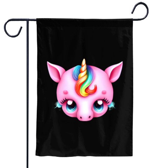 Pink Baby Rainbow Unicorn Head Garden Flags