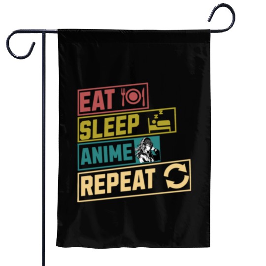 Eat sleep anime repeat hobby Garden Flags