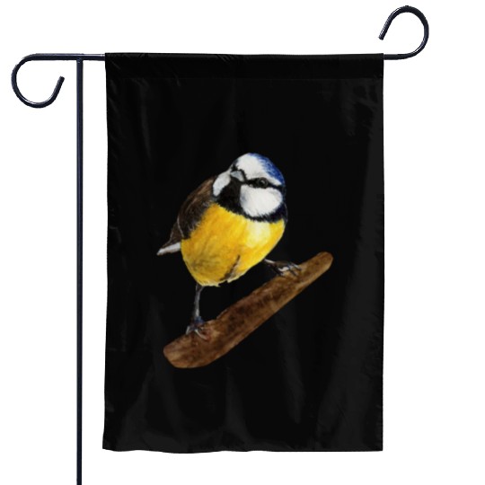 Blue tit titmouse hand painted watercolor. Garden Flags